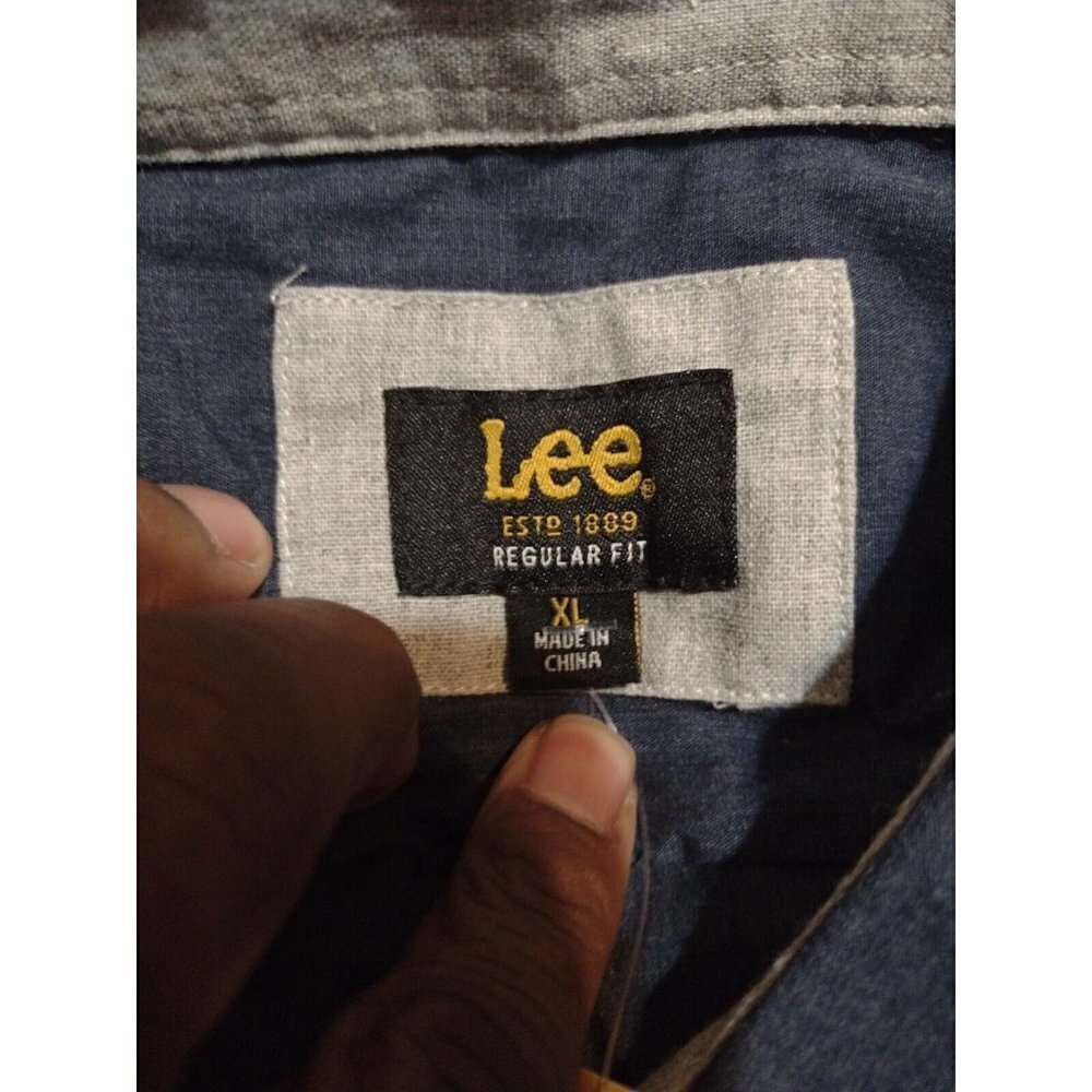 NWT New Men's Lee Easy Care Soft Handfeel Long Sleeve Button Shirt XL Blue - Picture 8 of 12
